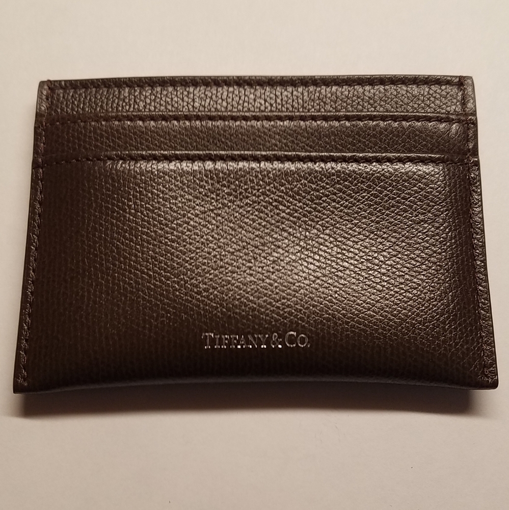 Authentic Tiffany & Co. Card Case in textured brown leather